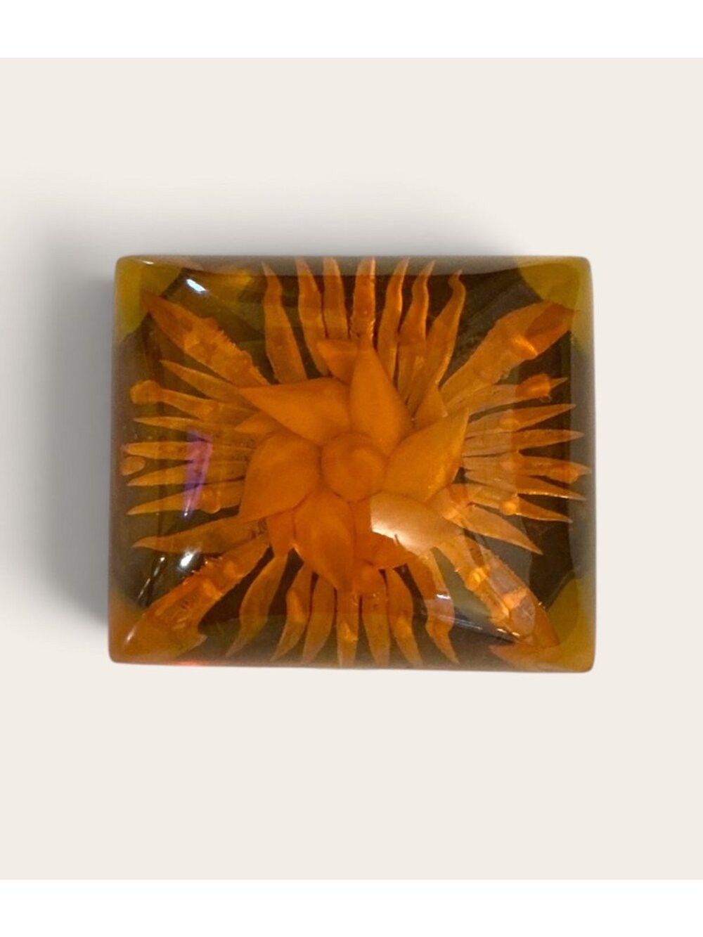 Bakelite Apple Juice Brooch With Reverse Carved Floral Design 1.75"x1.5" Vintage